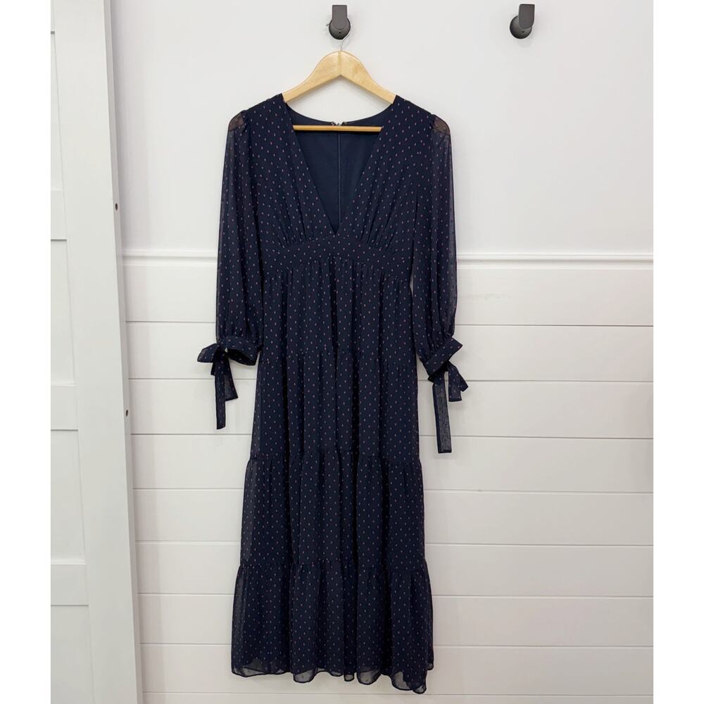 Women’s Madewell Tie Sleeve Tiered MIDI Dress In Clipdot Size 00